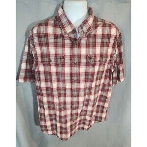 Carhartt Button Down Shirt‎ Mens L Short Sleeve Red White Plaid Relaxed Fit